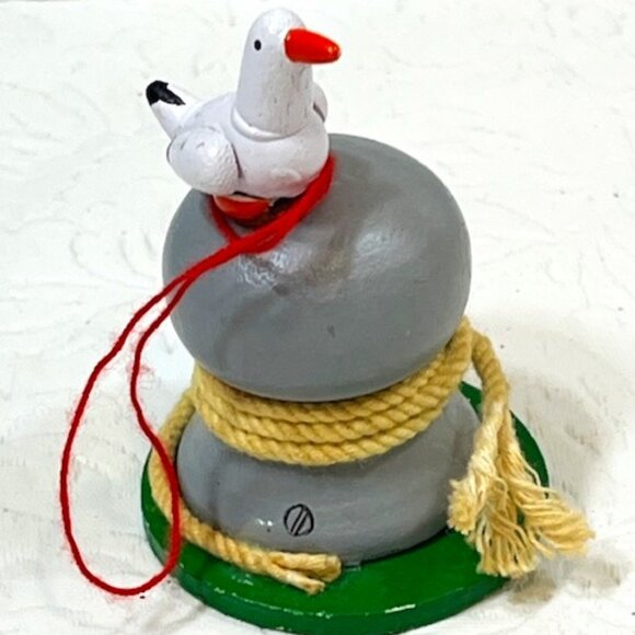 Wooden Seagull on Buoy/Dock Post Christmas Tree Hanging Ornament 2.75"Tall - Picture 1 of 10
